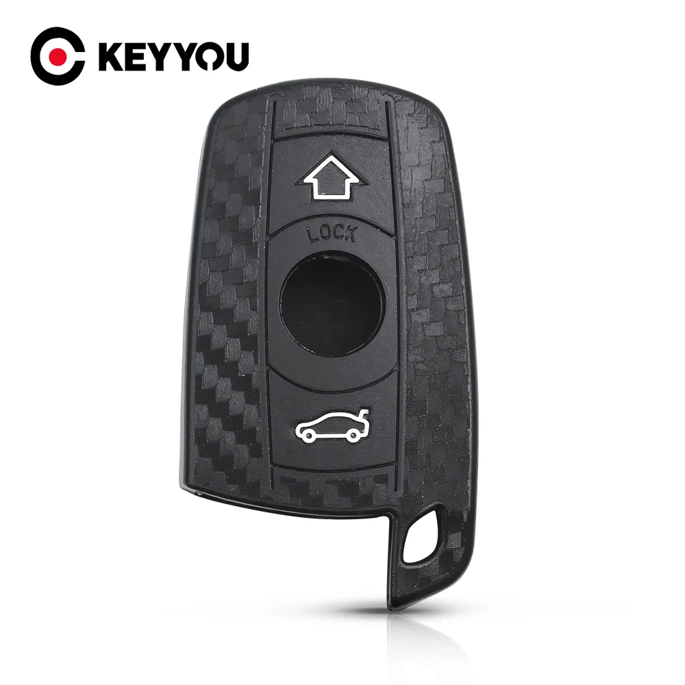 KEYYOU Silicone Car Key Case Keychain Carbon Fiber Cover For BMW E90 E60 E70 E87 3 5 6 Series M3 M5 X1 X5 X6 Z4