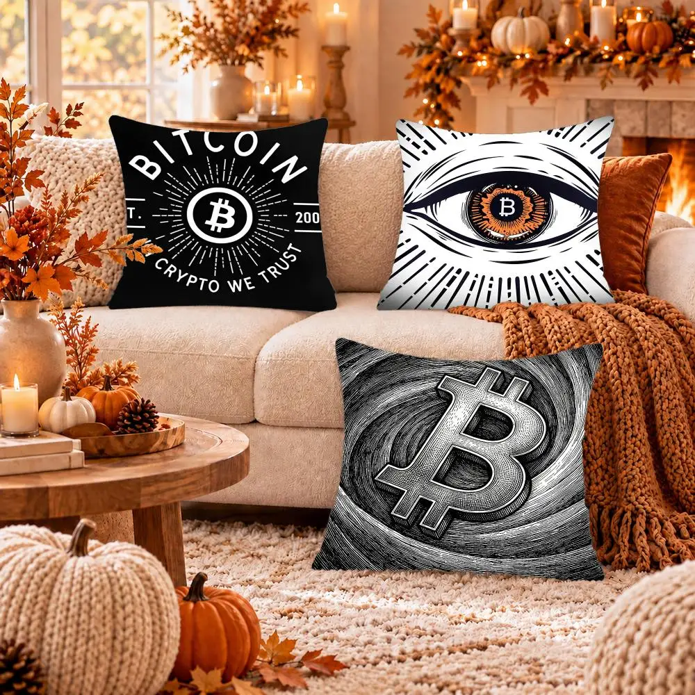 Cryptocurrency B-Bitcoin BTC Cushion Cover Soft Plush Cushion Case Throw Pillowcase Cozy Home Sofa Bed Living Room Decor
