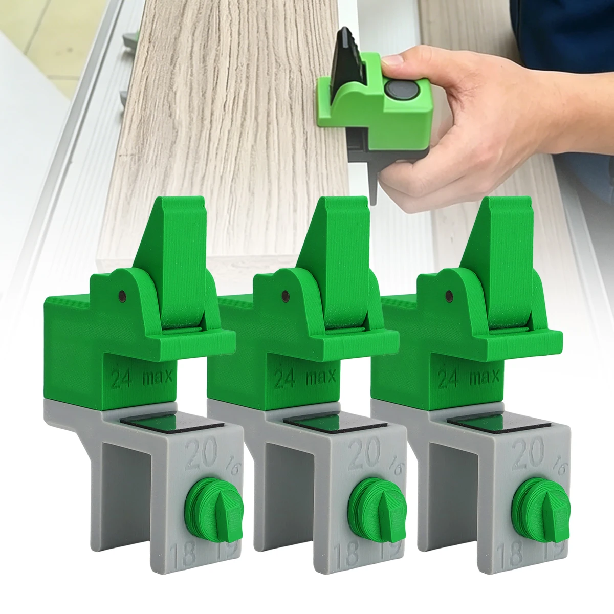 Verstellbare Anreißklemme für Holzbearbeitung, Plattenmarkierungswerkzeug, Schrankfüllbrett-Positionierungsclip zur Installation – Detail 6
