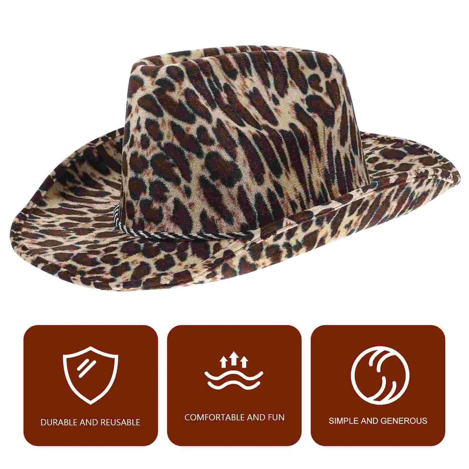 Western Cowboy Hat Decorative Comfortable Performance Beach Party Leopard Pattern Cosplay Halloween Prop Straw Stage