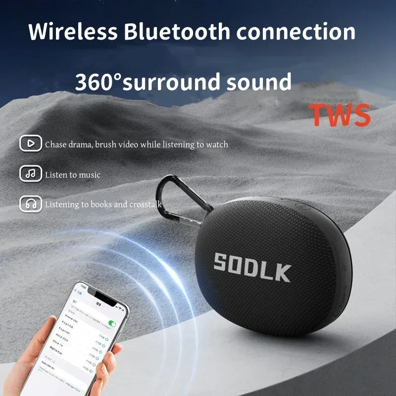 SODLK TX7 Portable Wireless Bluetooth Speaker with Bluetooth 5.3 TWS IPX7 Waterproof Dustproof and 600mAh Battery for Camping