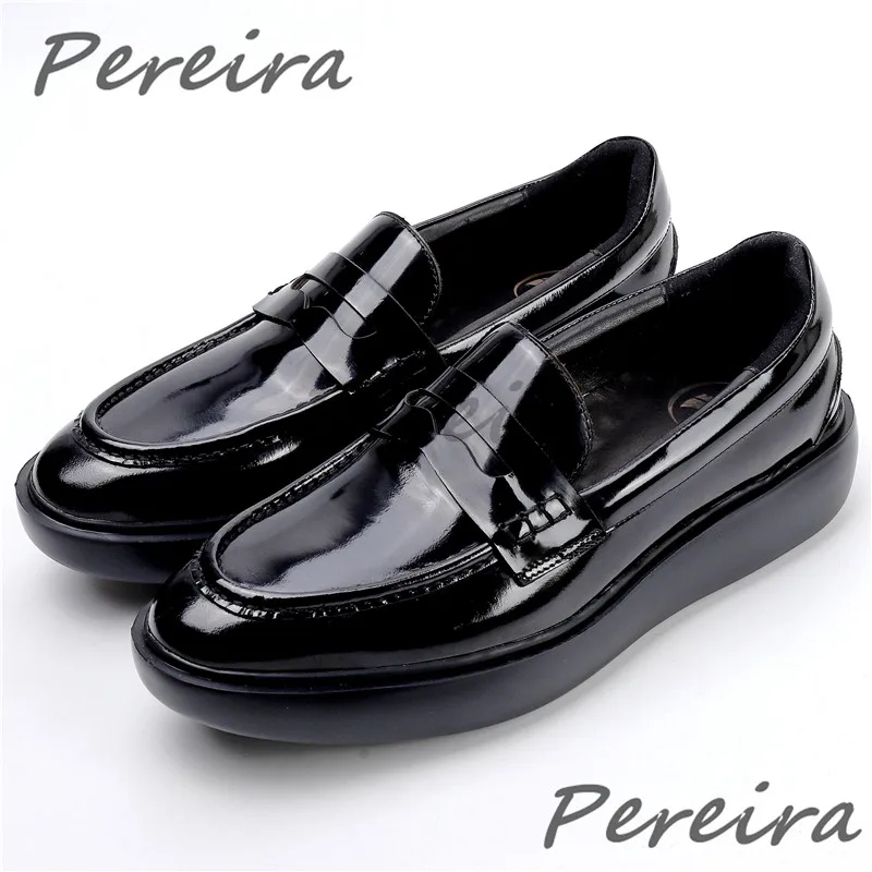 Summer New White Black Cowhide Men's Loafers Thick Round Toe Thick Soled Genuine Leather Party Wedding Business Casual Shoes