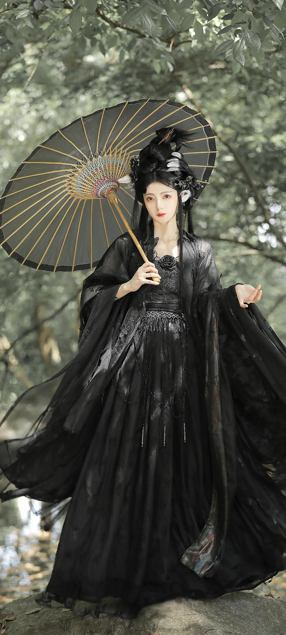 

Hanfu National Style Waist length Detachable Hezi Skirt Large Sleeve Shirt Immortal Qi Dark Kimono Hanfu Skirt Set