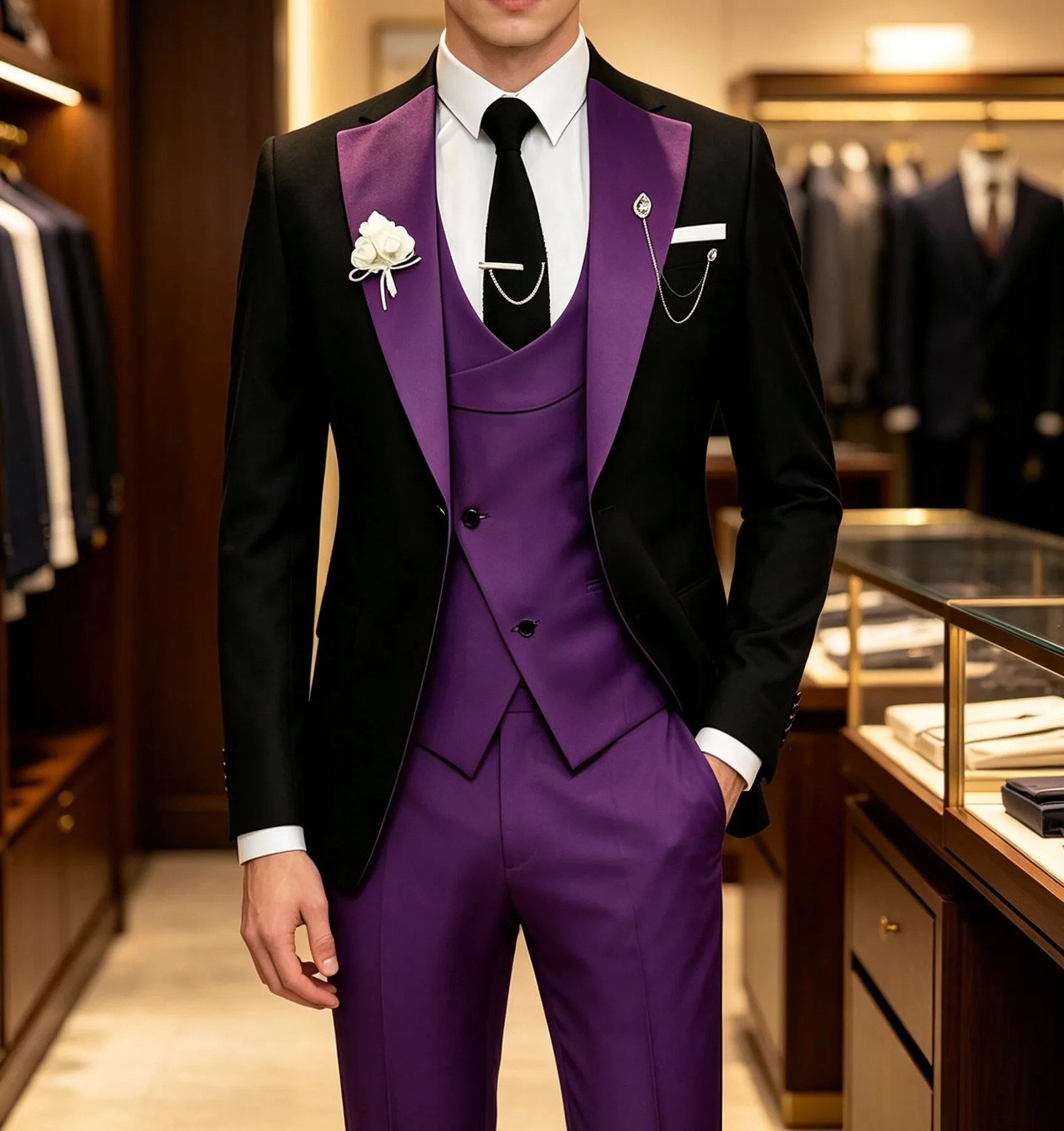Herrenmode, lässiger 3-teiliger Anzug, Slim-Fit-Blazer, Weste, Hose, lange Hose, leicht, atmungsaktiv, für den Alltag, Reisen und Partys. – Detail 8
