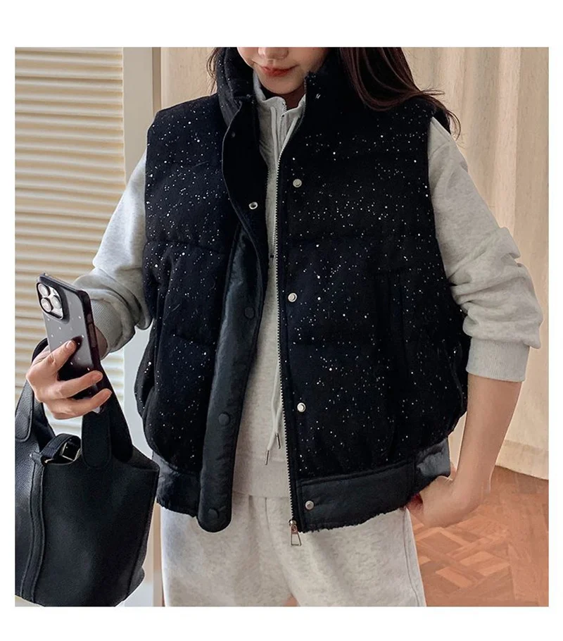 Fashion Outerwear Cotton Vest women's Stand up Collar 2025 New Autumn and Winter Fashion and  Unique Charm Shines vest jacket