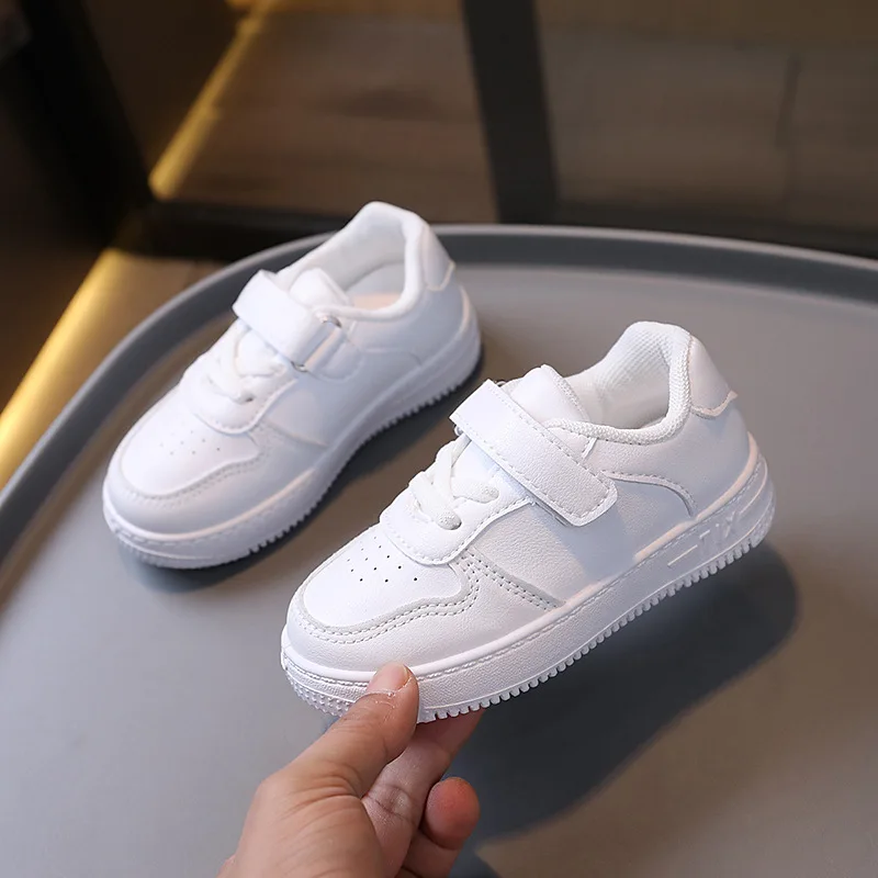 Spring & Summer Breathable Baby Boys & Girls White Shoes Fashion PU Leather Kids Sneakers Sports Casual Toddler Shoes Size 21-38