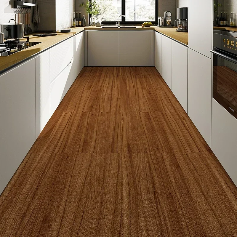 PVC Waterproof Kitchen Floor Mat, Imitation Wood Grain, Leather Mats, Non-Slip Household Decoration, Living Room Large Rug