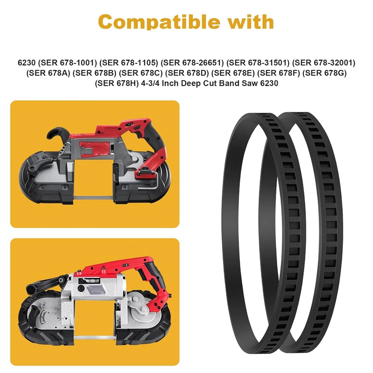 Paquete de 2 650721 -00 neumáticos de sierra de cinta sierra de cinta neumáticos de goma correa para Dewalt 514002079   A02807 DCS374 DWM120