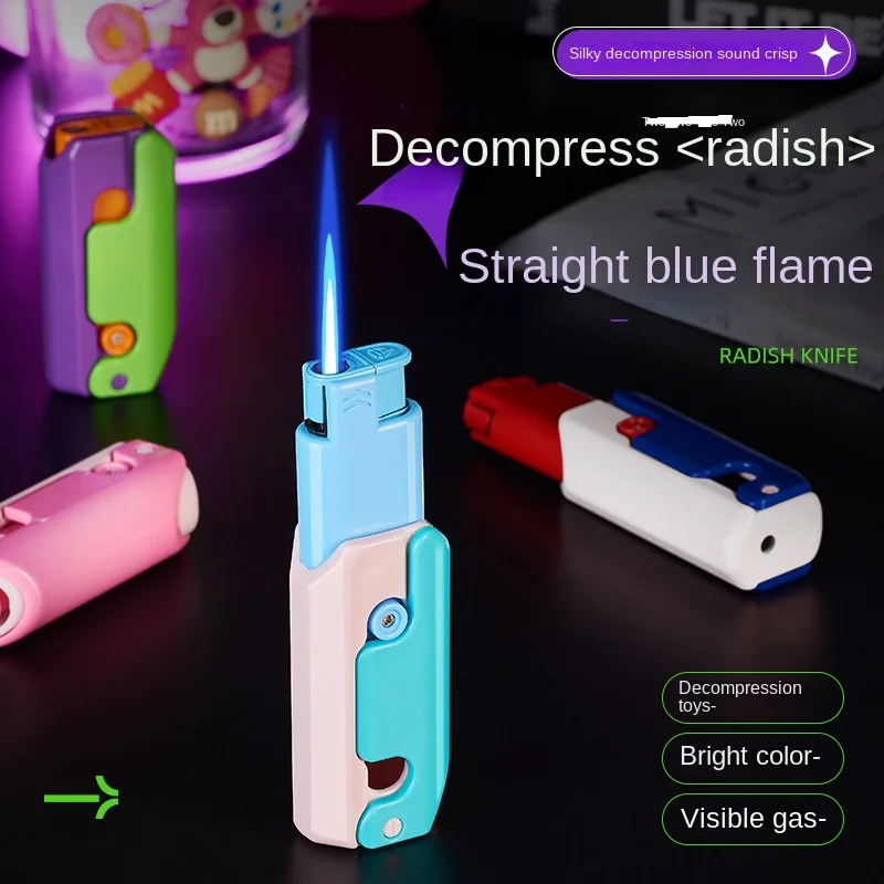 Inflatable Blue Flame Lighter, Fun Gravity Radish Decompression, Windproof, Direct Charge, Hot Selling, High Quality