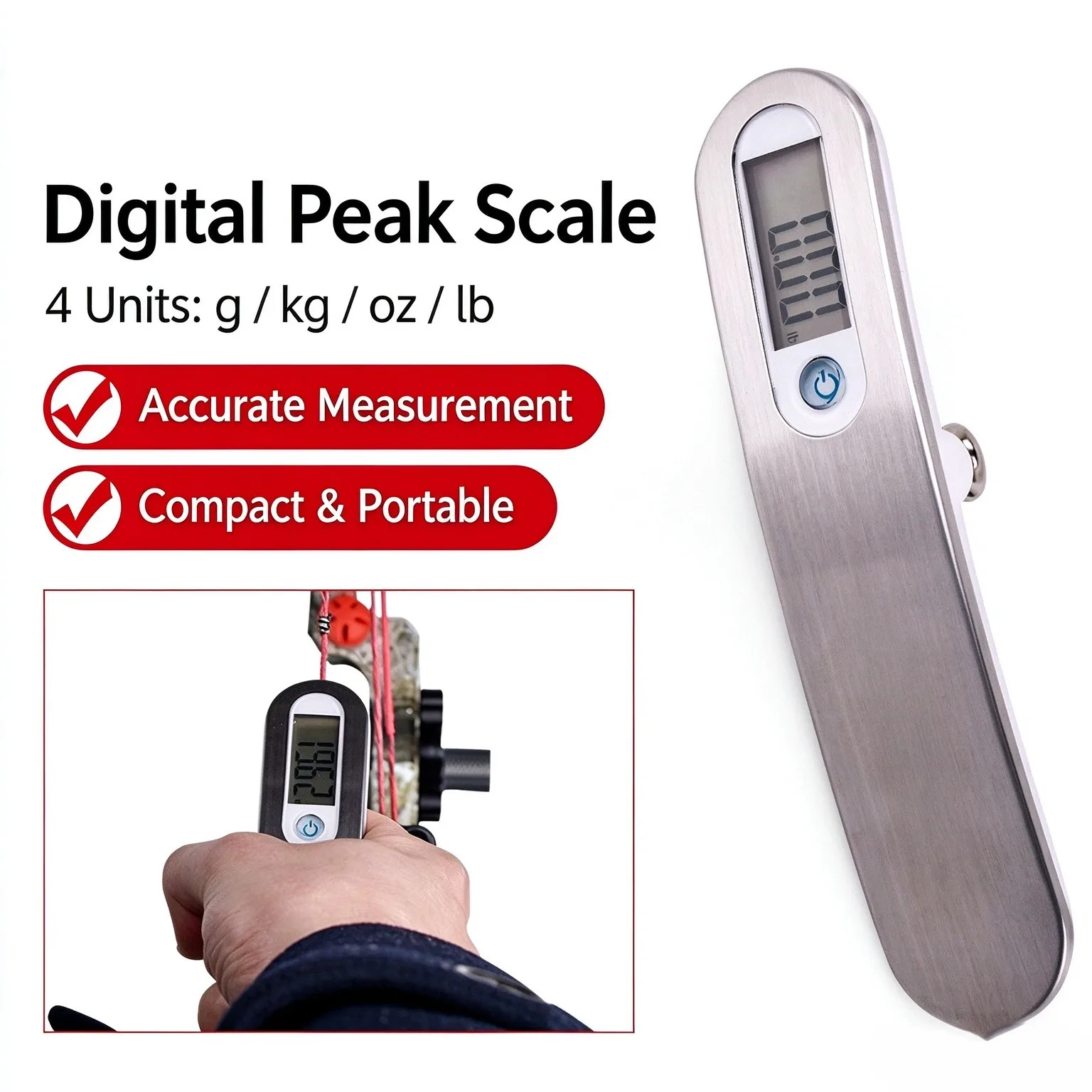 Digital Archery Draw Weight Scale Peak Hold Measuring Tool for Compound Recurve Bow 4 Units g kg oz lb