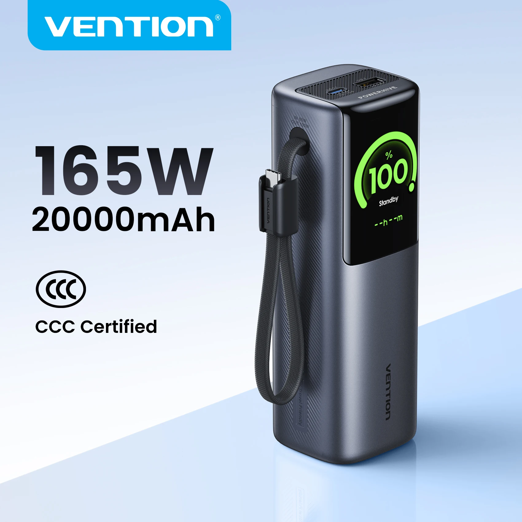 【CCC 인증】벤션 165W 파워뱅크 20000mAh PD 고속 충전기 노트북용 휴대용 3C 파워뱅크 아이폰 17 삼성 S25용