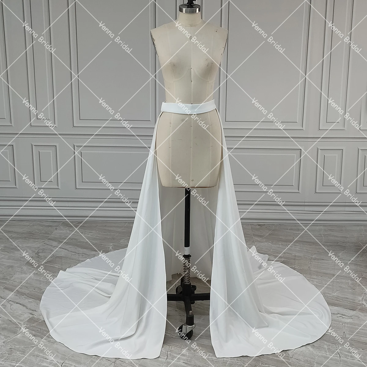 Detachable Crepe Satin Wedding Overskirt Removable Train with Clasp Buttons Customized