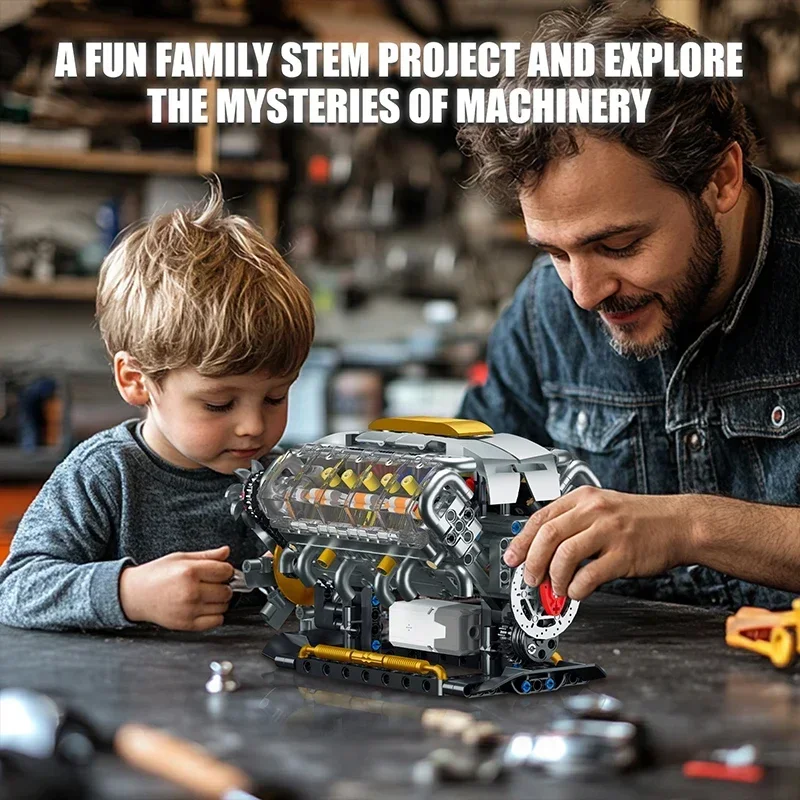 MOC Mechanical V8 Engine Electric Turbocharger Assembly Model Creative Educational Toys Christmas Gifts for Boys Kids