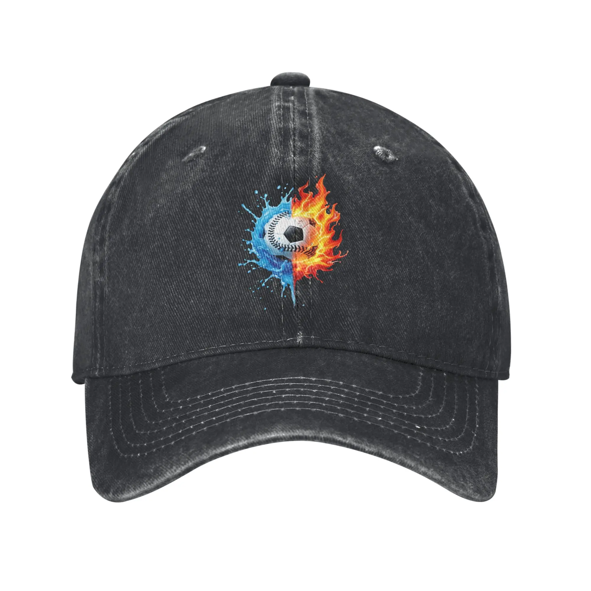 Multicolor Hat Peaked Women's Cap Half Soccer Half Fire Water Split Sports Ball Graphic Personalized Visor Protection Hats