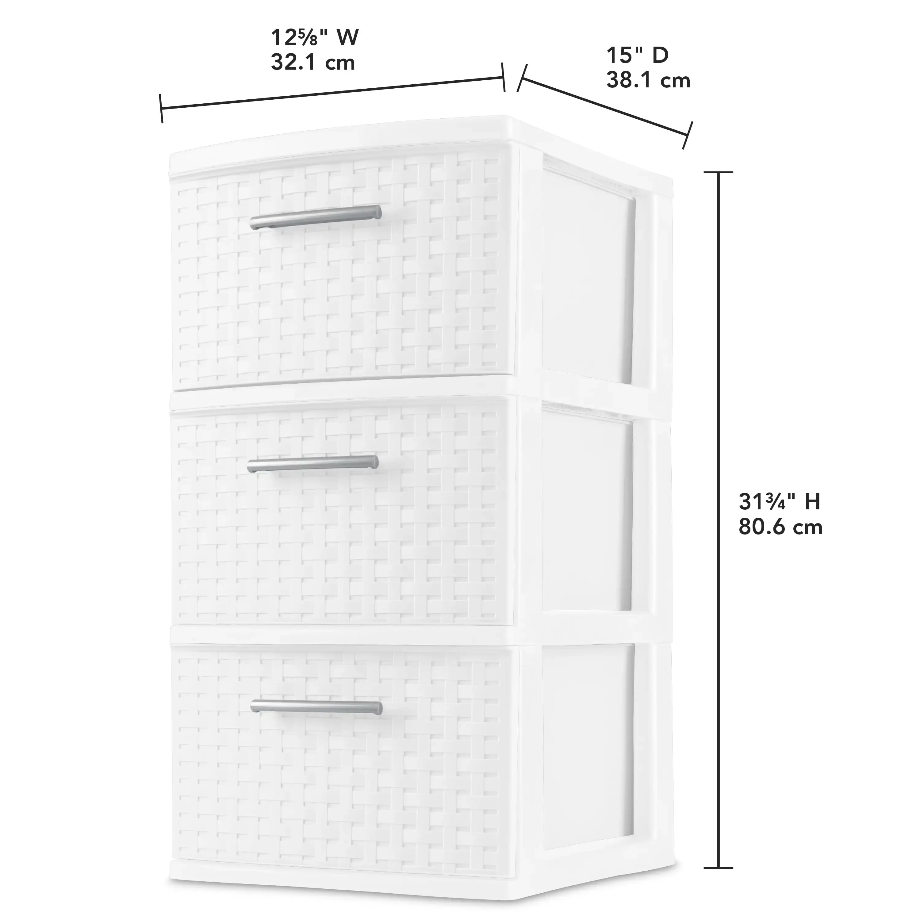 NEW  3 Drawer Weave Tower, White