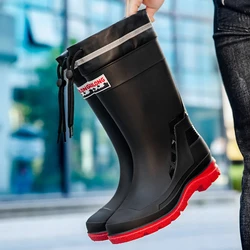 High-top Men Water Boots Plus Velvet Warm Rain Boots Fishing Outdoor Waterproof Rain Boots Gardening Long-tube Work Water Shoes