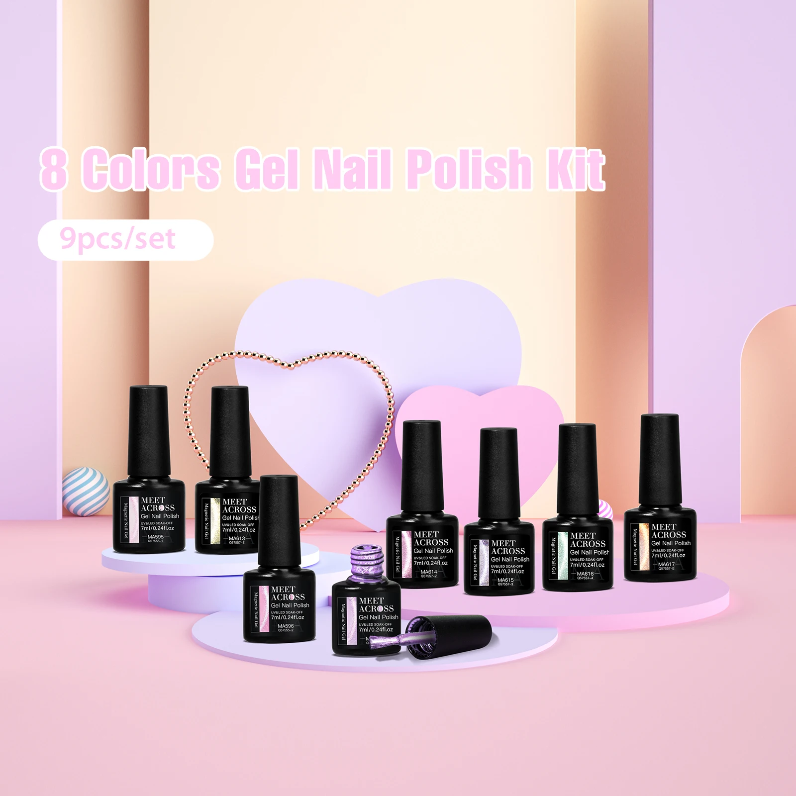 9 ピース/セットフルーツ紫ブドウ猫磁気ジェルマニキュアセット 2025 新ホワイトニンググアバガラスビーズワニスネイル用品キット