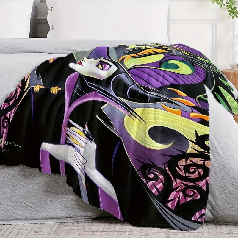 Maleficent-Design Flannel Blanket Halloween Christmas Room Coffee Decor Plush All-Season Throw Horror Holiday Party Decoration