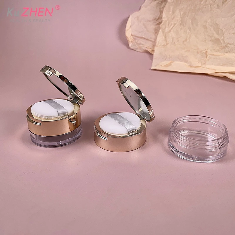 1Pc Mini 6g Portable Cosmetic Flour Plastic Box Empty Loose Flour Pot With Sieve Travel Makeup Jar Sifter Container With Puff