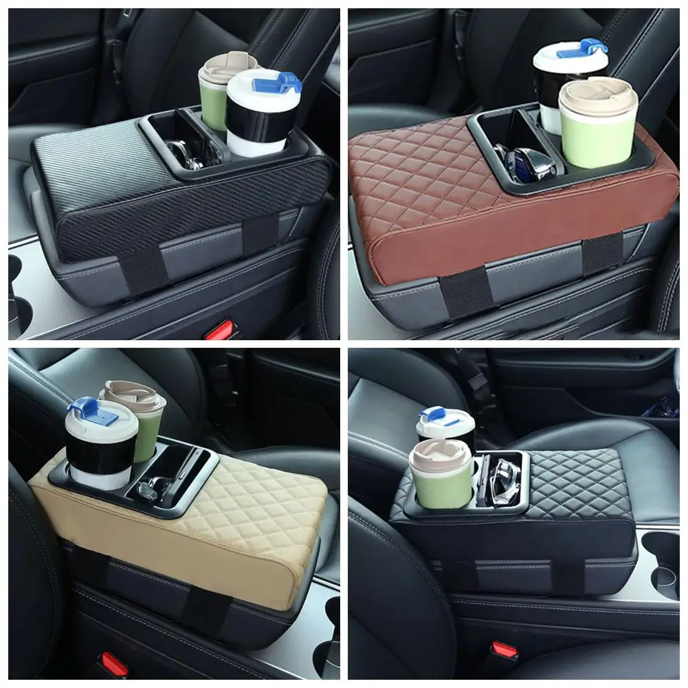 Car Center Console Armrest Cushion With Cup Holder Leather Pad Armrest Pad Abs Car Amrest Pu Height Cover Pillow Portable J2o0