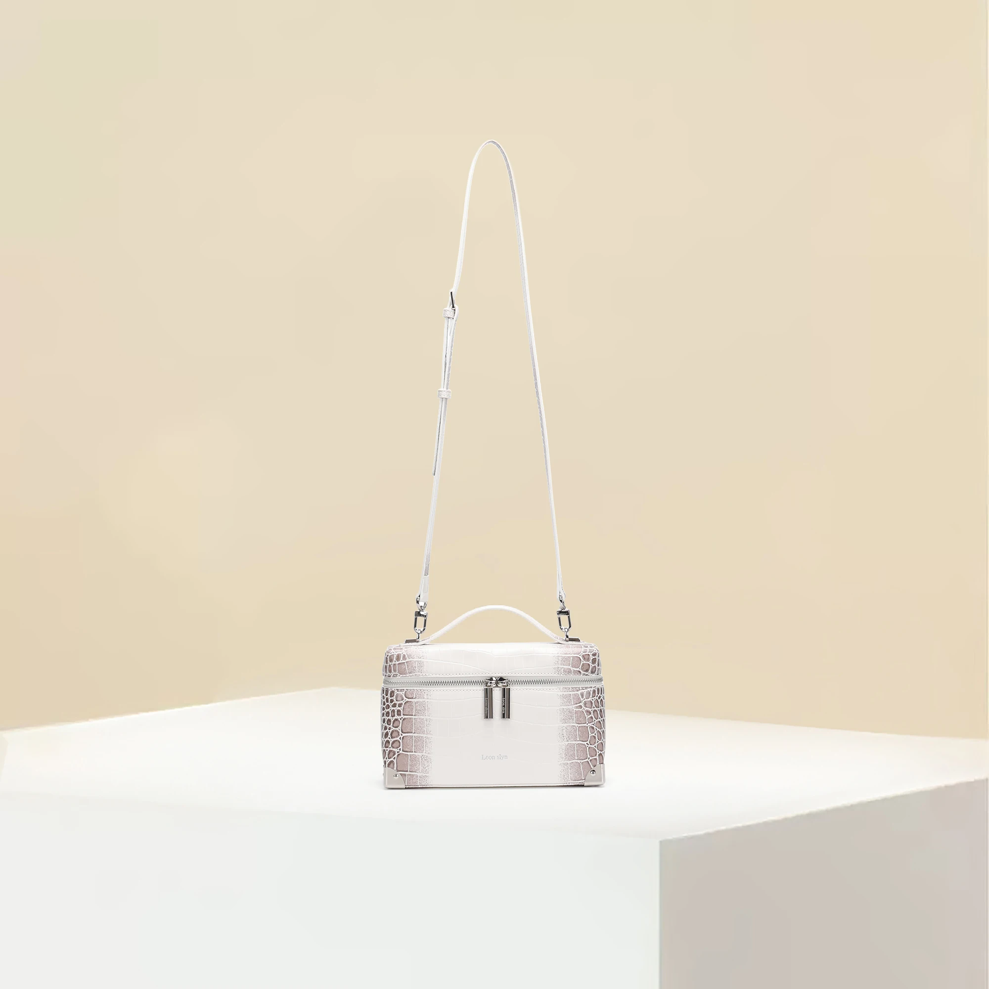 Ms. Leon Slyn Snake-Print Blouse-Style Crossbody Bag Small Structured Handbag Lunch Box Bag with Detachable Strap