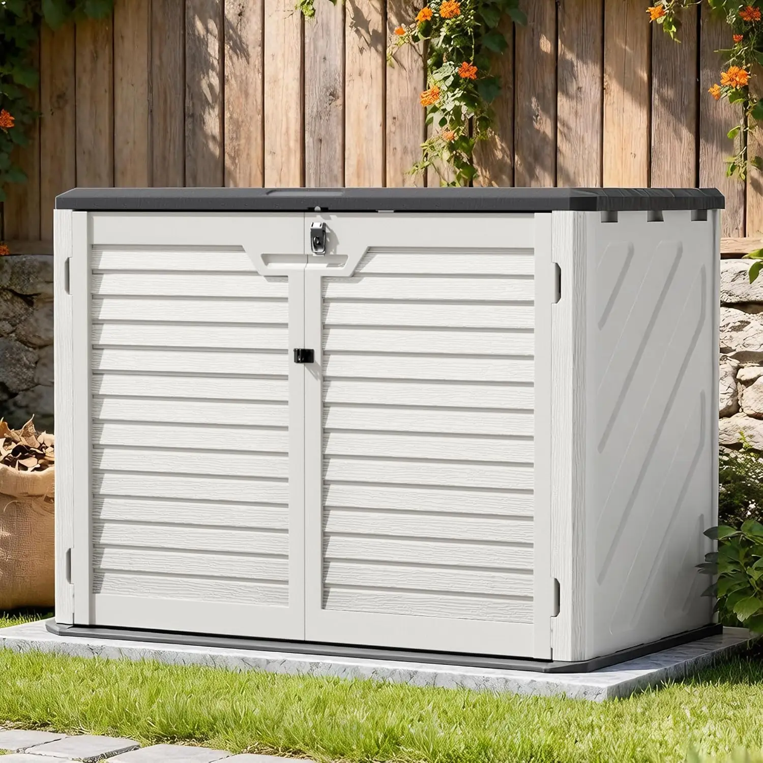 31 cu ft Lockable Vertical Resin Storage Shed with Floor All-Weather Waterproof for Garden Backyard Pool, Customized