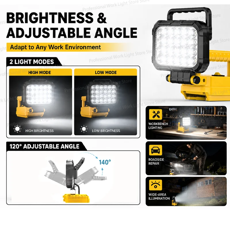 4/5/8Inch Led Light Portable Spotlights Cordless Outdoor Work Fishing Handheld Emergency Tool Light For Dewalt 18V Battery 4
