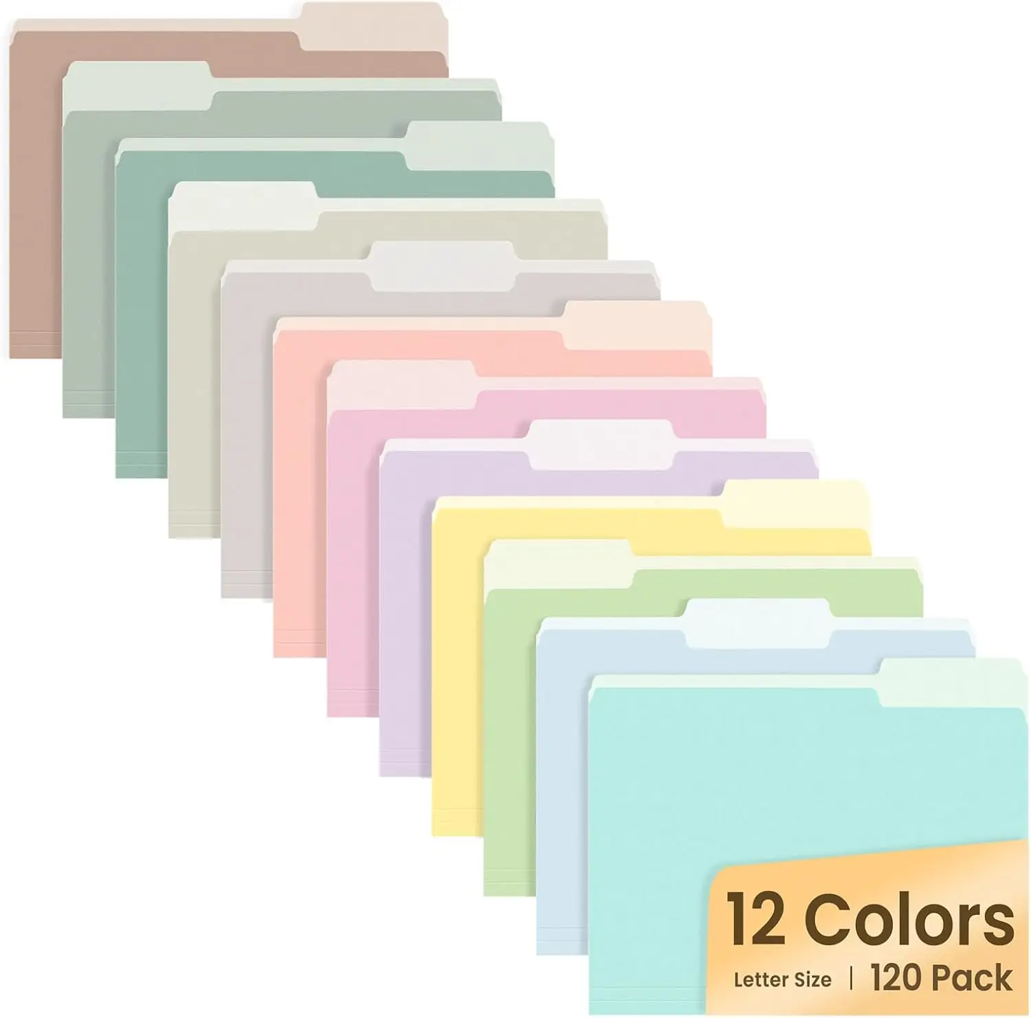 

120 Pack Manila Folders, 8.5 x 11 Inches, 12 Assorted Colors for Office and Home Organization