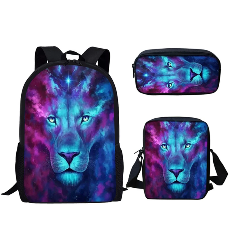 

Harajuku Tiger Lion leopard Bear 3D Print 3pcs/Set pupil School Bags Laptop Daypack Backpack Inclined shoulder bag Pencil Case