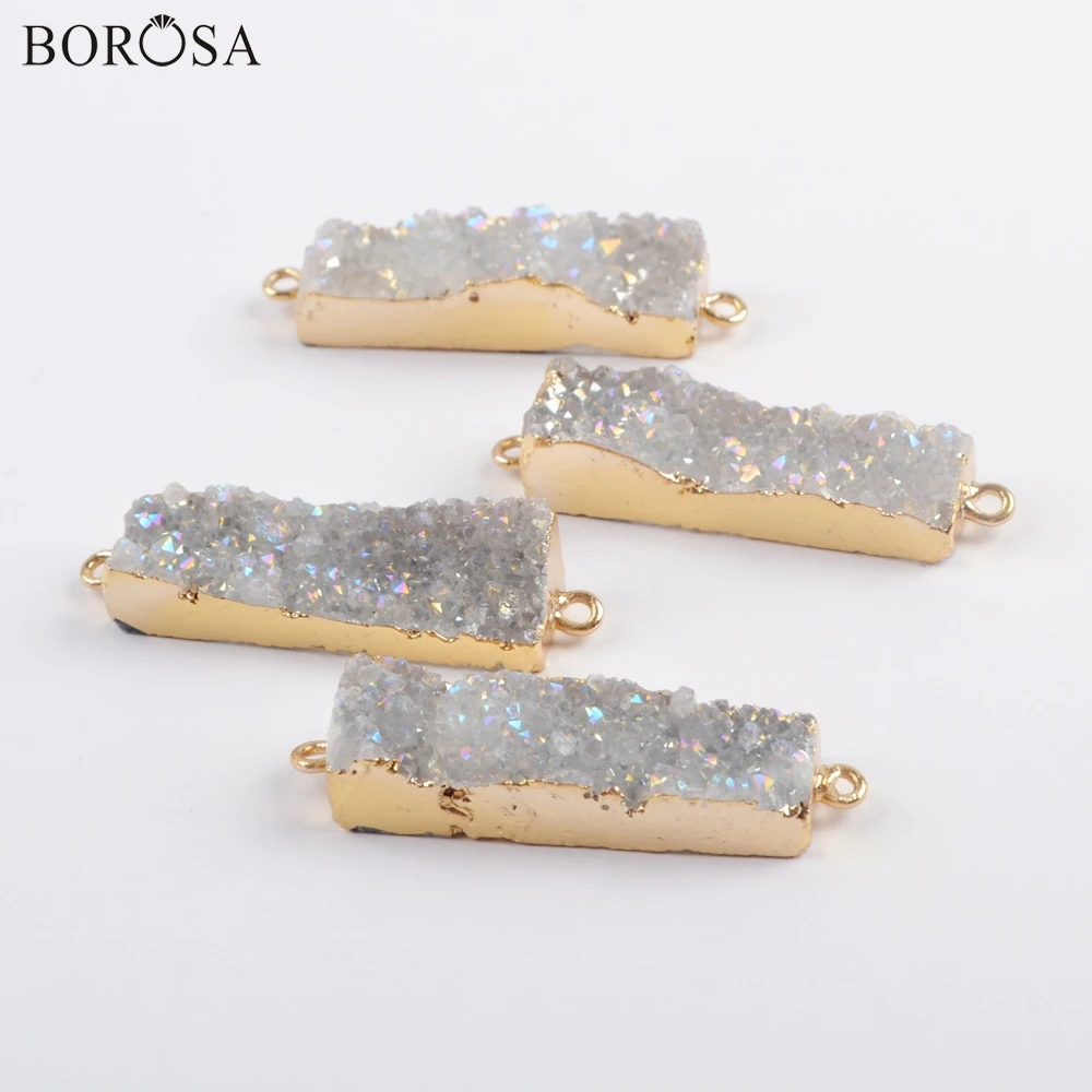 

Fashion 18k Gold Plated Rectangle Natural Agate Titanium AB Druzy Connector Agate Drusy Charms for Necklace Making Women Jewelry