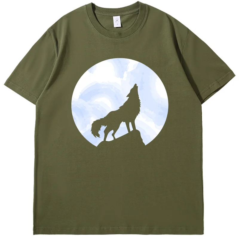 Howling Wolf At Blue Moon Fashion Shirts Graphic Tee Tops & T-Shirt New Arrival Goods Short Sleeve Tee Cotton Men's T-Shirts