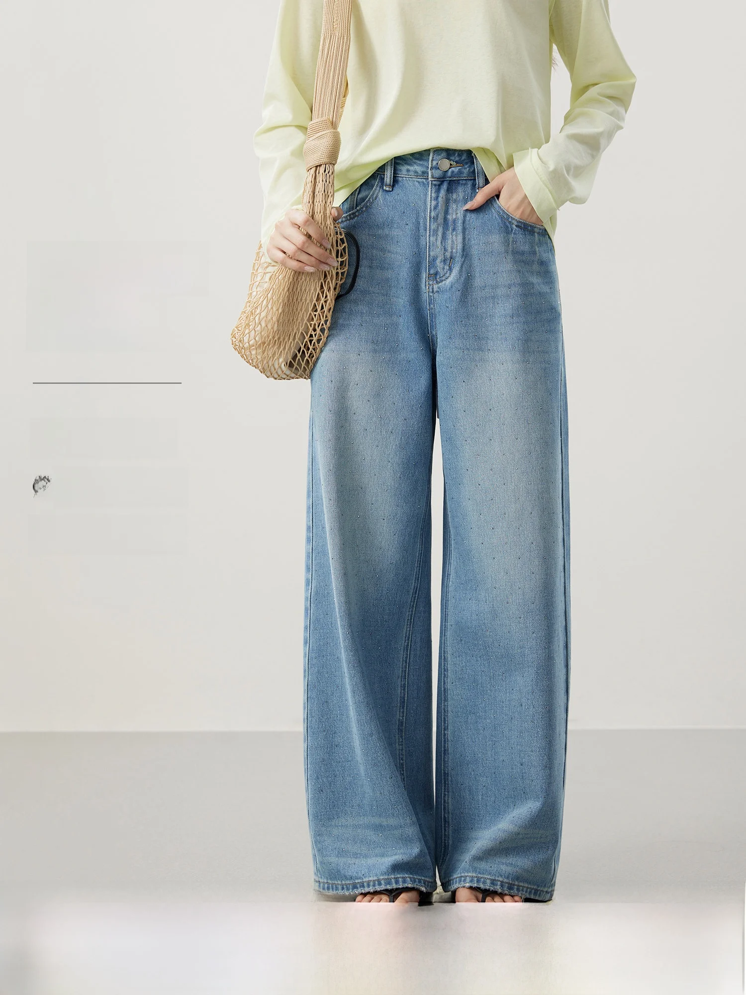 

Star Spangled Year Surprise High Waist Wide Leg Jeans Women's Cotton Denim Casual Waed out adual Color Spring Faion