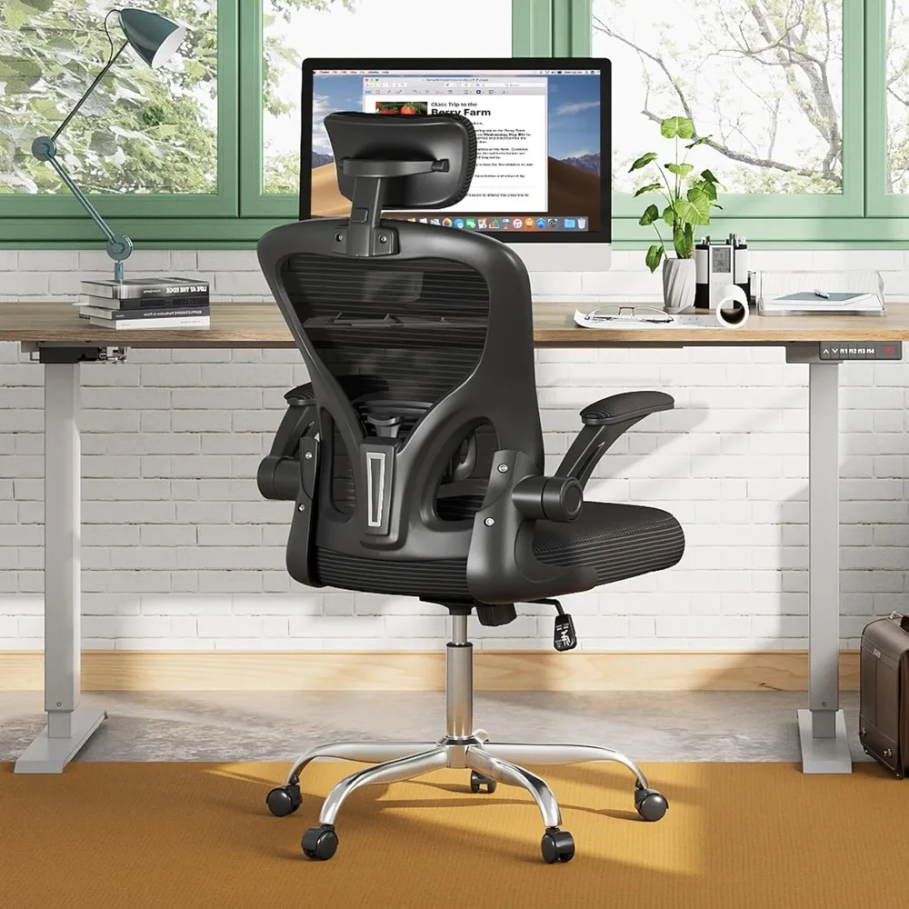 

Office Chair High Back Mesh Ergonomic Desk Chair with Flip-up Armrests, Adjustable Headrest and Lumbar Support, Black