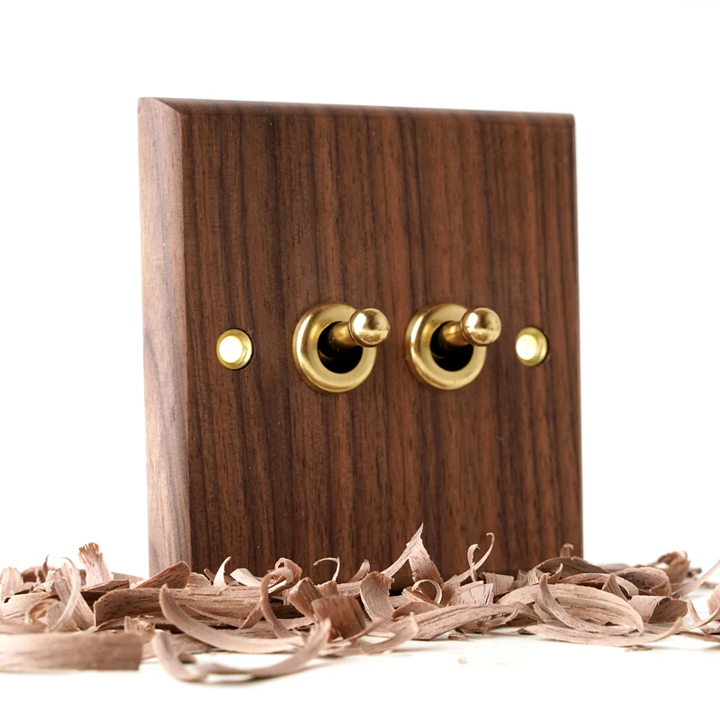 86 Type Black Walnut Wood Panel Wall Lamp Switch Retro Brass Lever Toggle Switch 13A British Socket UK Outlet