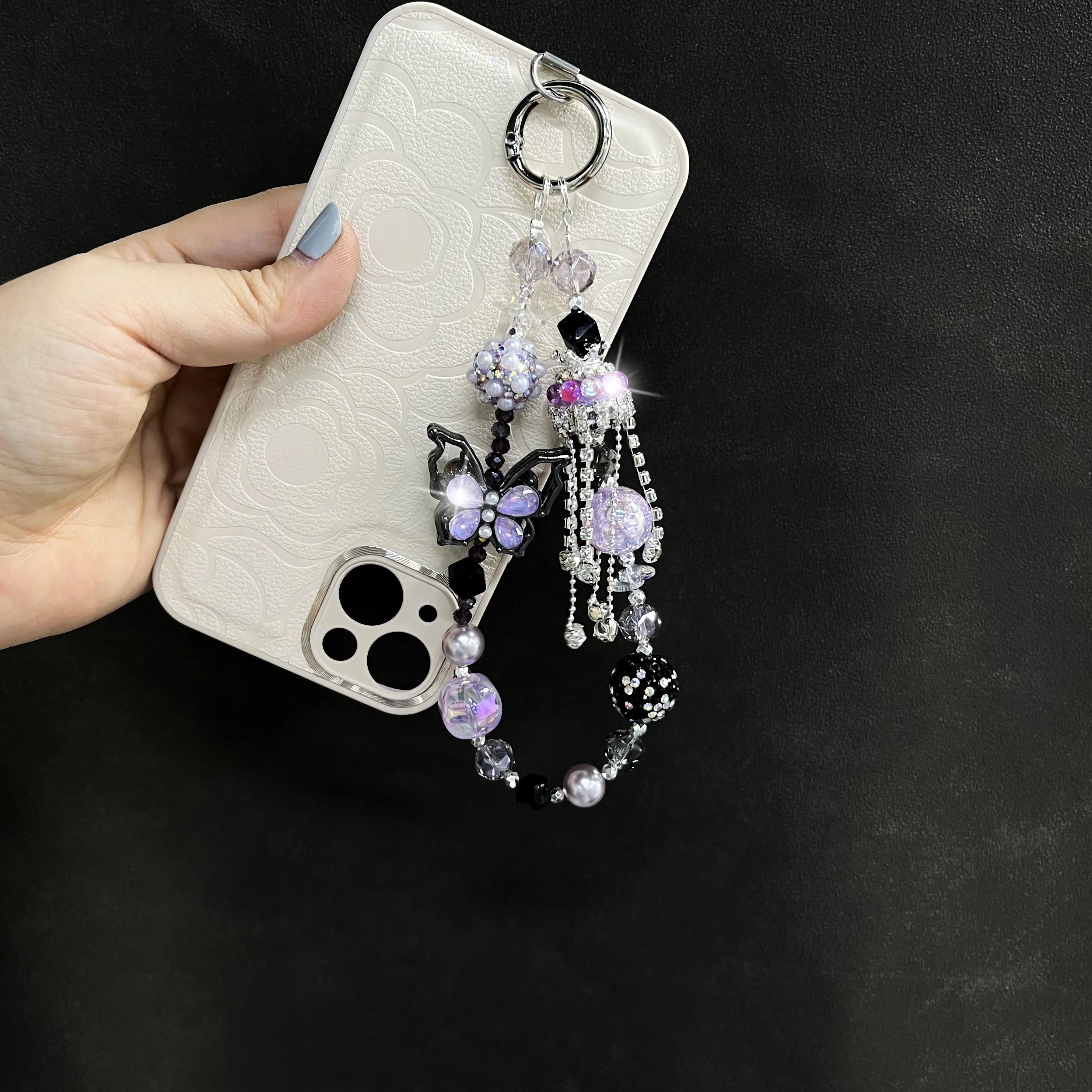 Luxury Purple Zircon Butterfly Phone Chain Heavy Industry Crown tassel Mobile Phone Accessories Phone Charms Phone Strap