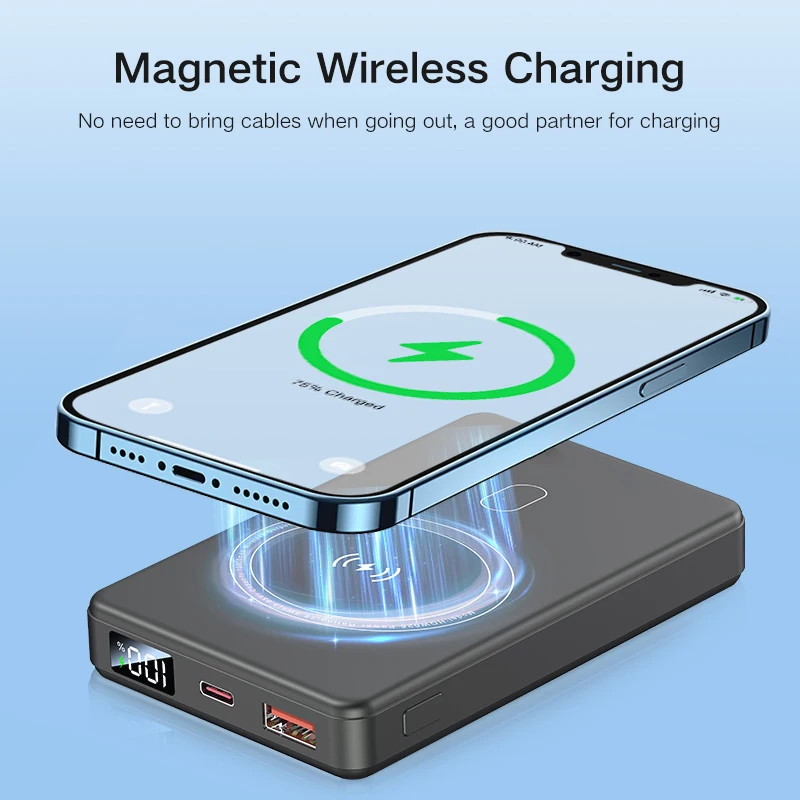 PHOMAX Outdoor Mini Magnetic Wireless Power Bank Lithium-Ion Charger with LED Charge Indicator Portable Cell Phone Charging Bank