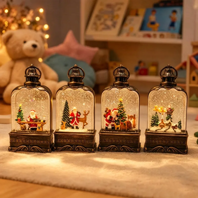 Christmas Snow Water‑Filled Lantern Santa Light‑Up Music Box Xmas Gift Crystal Ambient Lamp Tabletop Home Holiday Ornament Decor