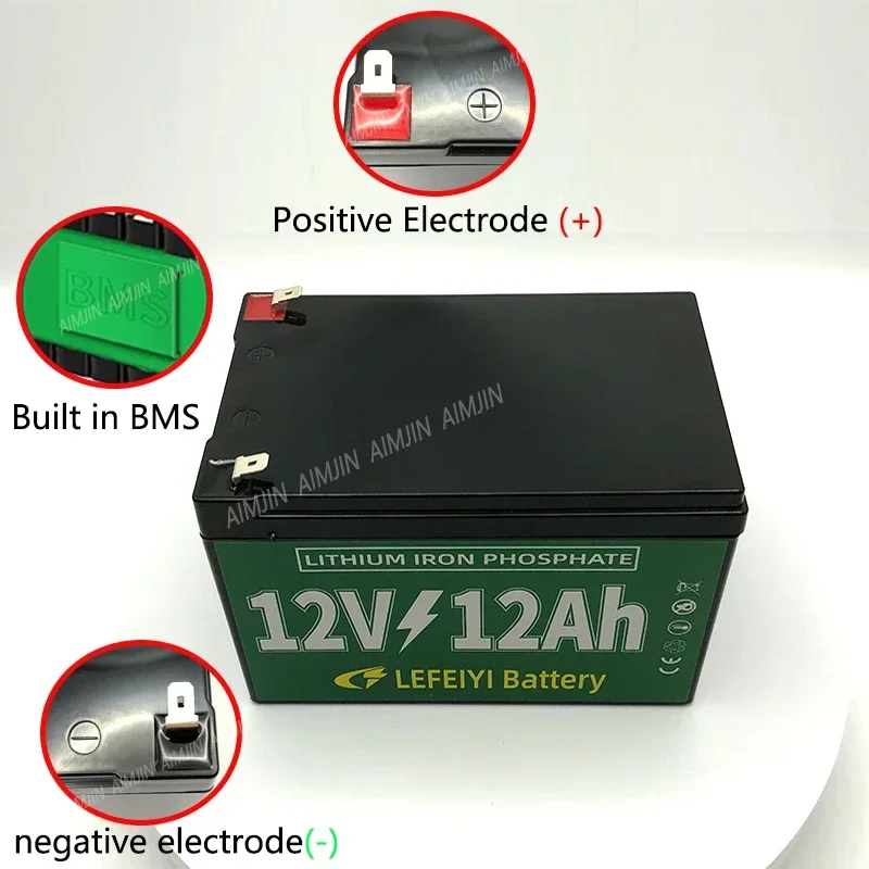 12V Battery 12Ah LiFePo4 Battery Lithium Iron Phosphate 12V LiFePo4 Rechargeable Replace Battery for Kid Scooters Boat Motor