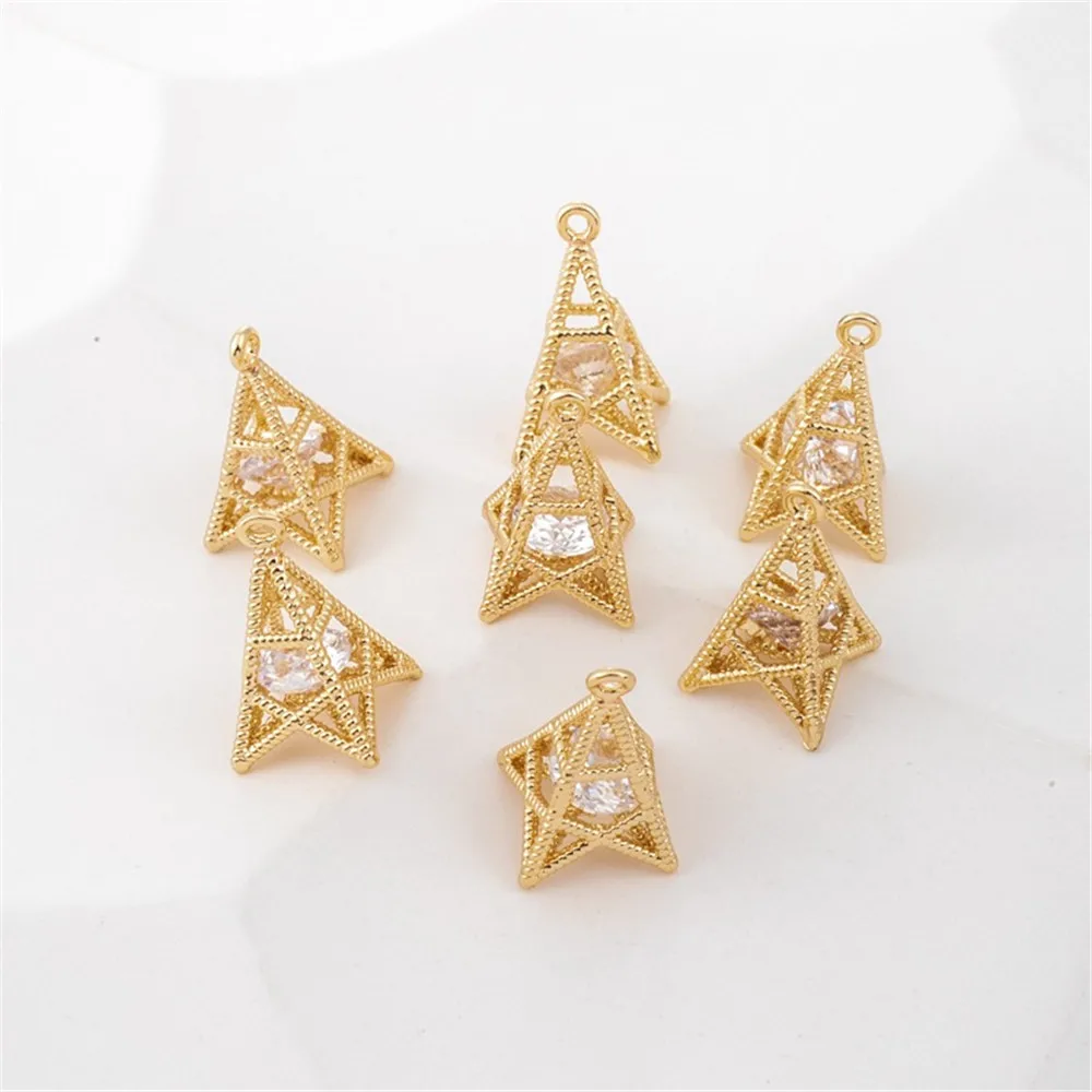 

Geometric Zircon Tower Pendant Earrings, 14K Gold-coated Accessories, DIY Jewelry Material, 9*15mm