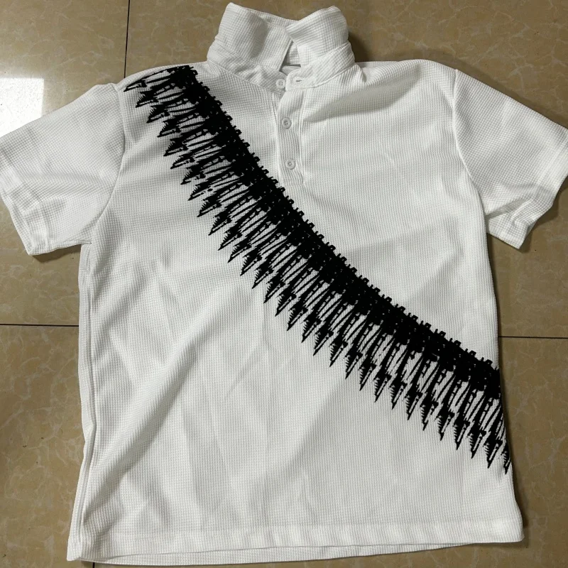 Diagonal Arrow Print Waffle Knit Polo Shirt Men Women Stand Collar Short Sleeve Casual Streetwear Summer Tee