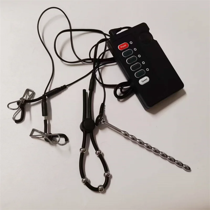 1 مجموعة صدمة كهربائية مجرى البول السبر موسع سيليكون الشرج بعقب المكونات القضيب المدرب خاتم الديك المعادن الحصان العين قضيب الجنس لعب الرجال