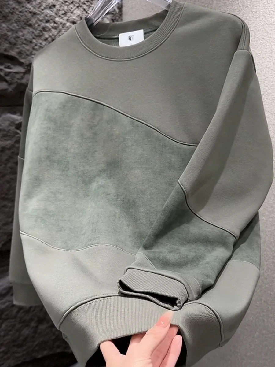 

Men's Faionable Comfortable Long Sve round Ne Fce Lined Sweatirt Autumn Winter New Arrival Versatile Simple Sle