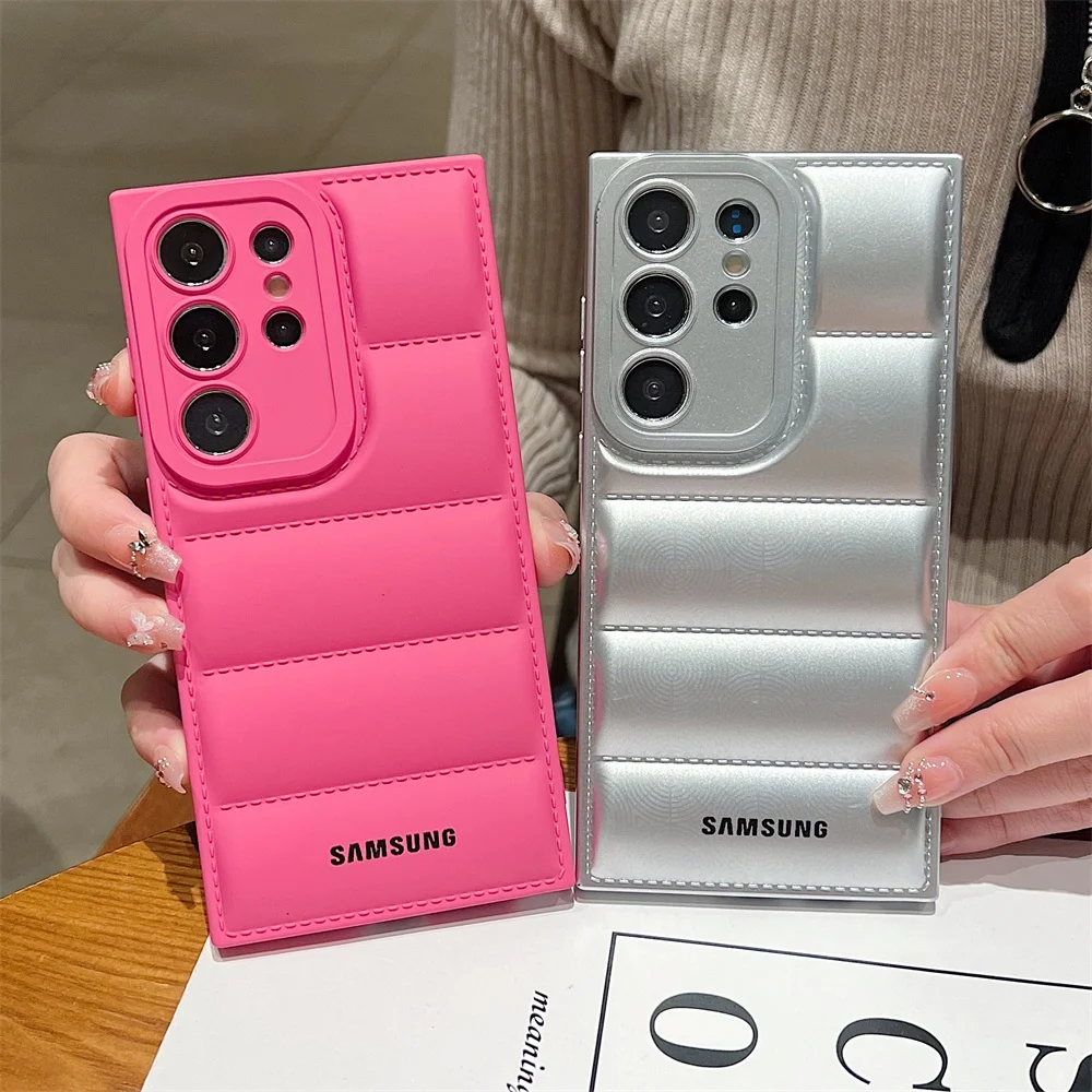 Original Soft Down Jackets Case For Samsung S26 S25 S24 S23 Ultra Plus S24 FE Coque A56 A55 A25 A35 A15 Camera Protection Cover