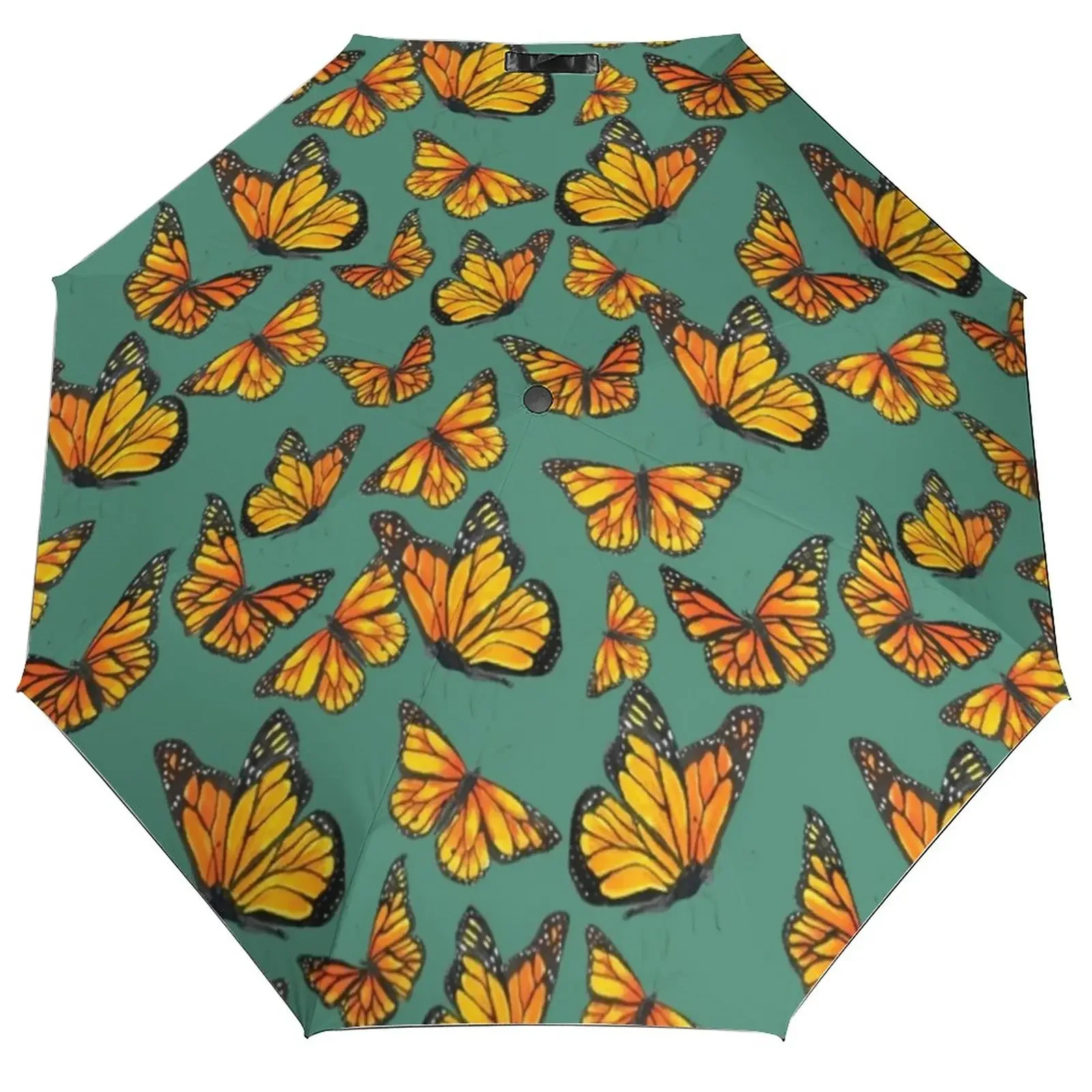 

Cute Colorful Butterfly 3 Fold Manual Umbrella Ombre Print Portable Umbrella Windproof Carbon Fiber Frame Umbrellas for Women