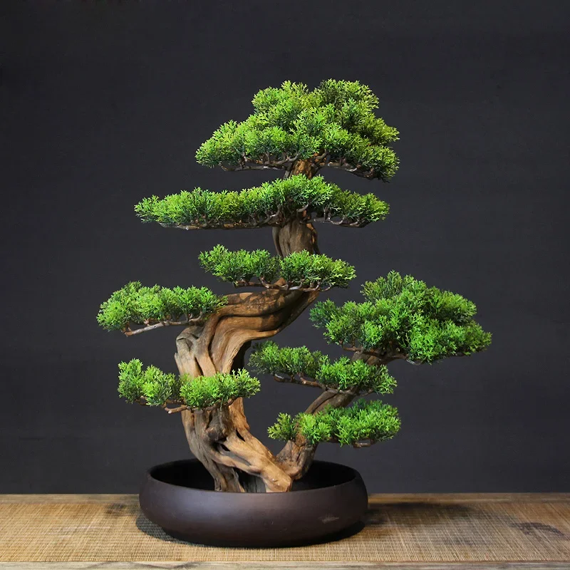 New Chinese Artificial Green Plant Welcoming Pine Bonsai Living Room TV Cabinet Hallway Decorations ZEN Micro Landscape