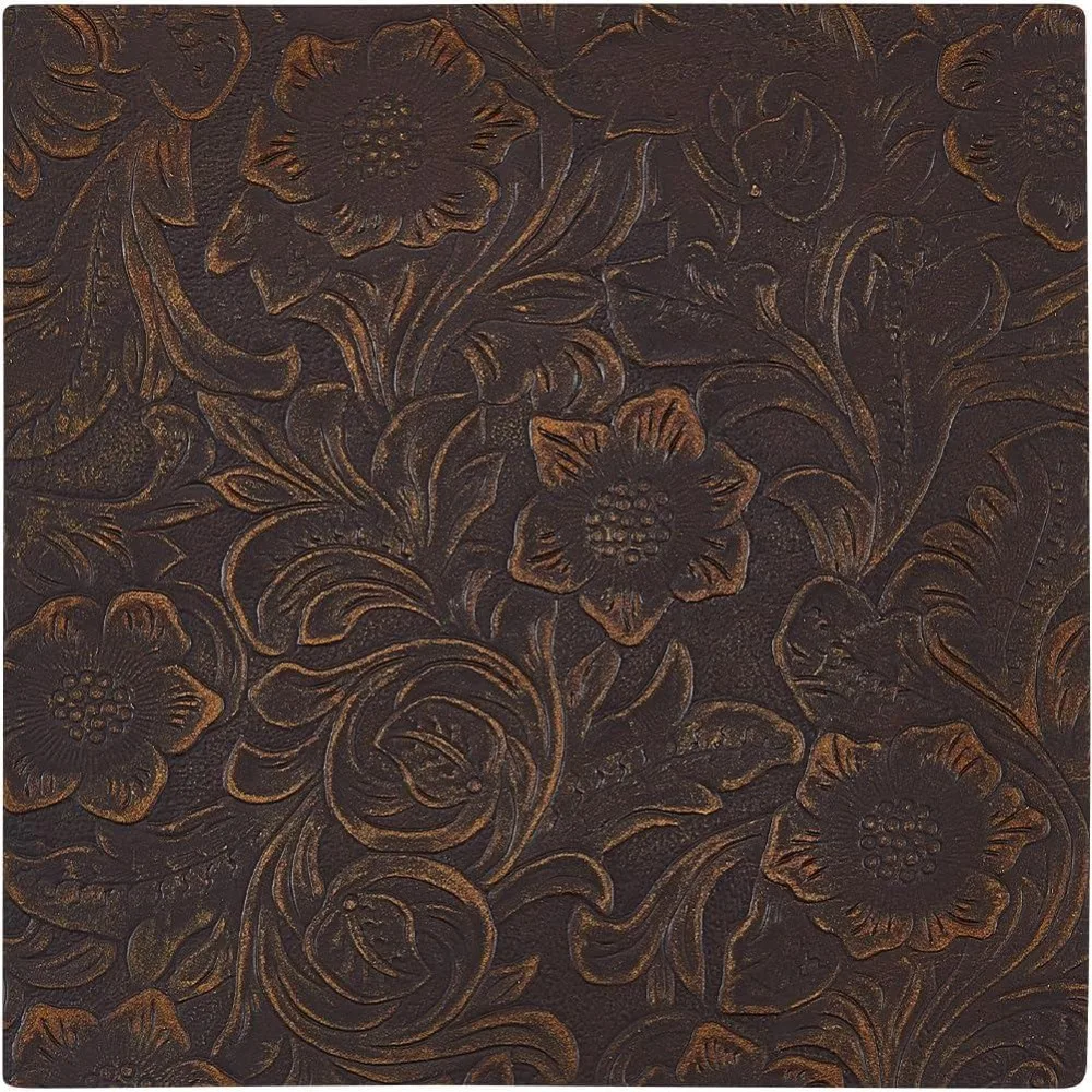 6×6 Inch Floral Printed Cowhide Leather Sheet 1.6mm Thick Pre Cut Leather Pieces Coconut Brown Bump Texture Genuine Leather