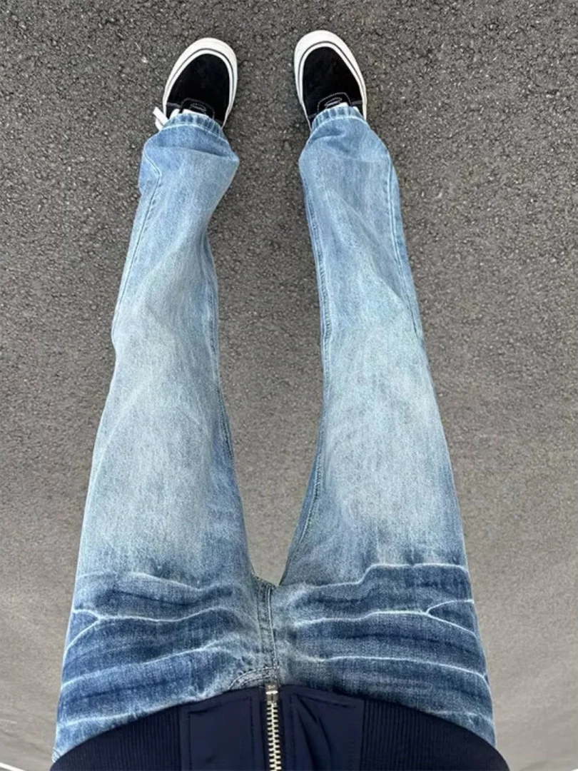 

American High Street Vibe Lightning Pattern Straight Leg Jeans Men's Women's Spring Autumn New Street Retro Slim Fit Jeans