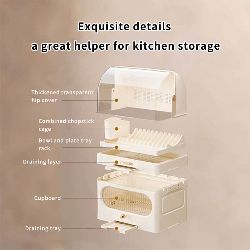 منظم أطباق بلاستيكي شفاف متعدد الوظائف مع غطاء - منظم أطباق متعدد الطبقات - حامل أطباق قابل للتكديس يناسب الخزائن القياسية - حل موفر للمساحة لغرفة المخزن/الطعام