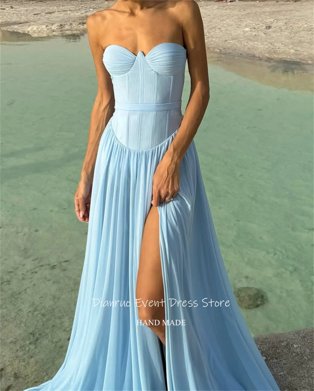 فستان سهرة شيفون من Dianruo بفتحة عالية أنيق على شكل قلب للحفلات الرسمية على الشاطئ فساتين أنثوية من De Noite مخصصة