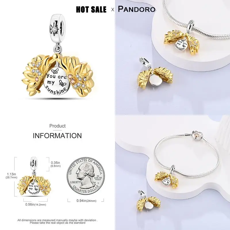 Original pandora charme pulseira, frisada pingente de ouro, criativo margarida, lua, cor do ouro, diy, fit, 925 prata, quente, 2024